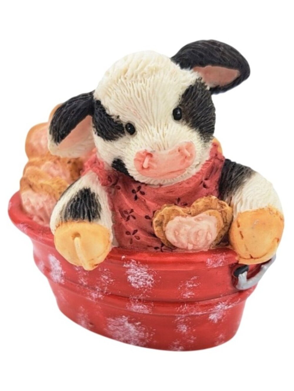 Vintage Enesco Mary's Moo Moos Cow Figurine I'm In Love With Moo 1994 Red Pail